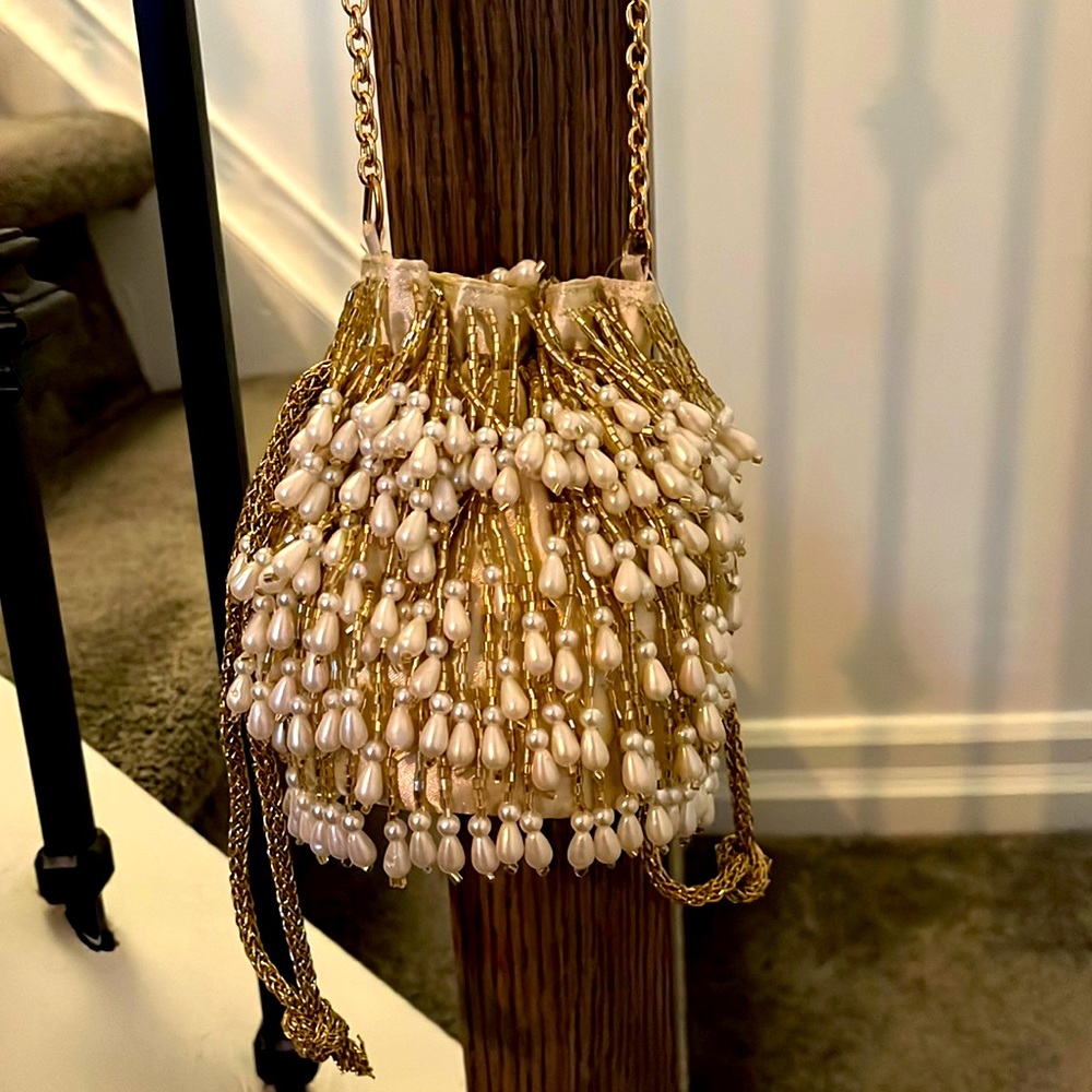 Anthropologie purse with pearl beading. Ivory. Band new with tags.